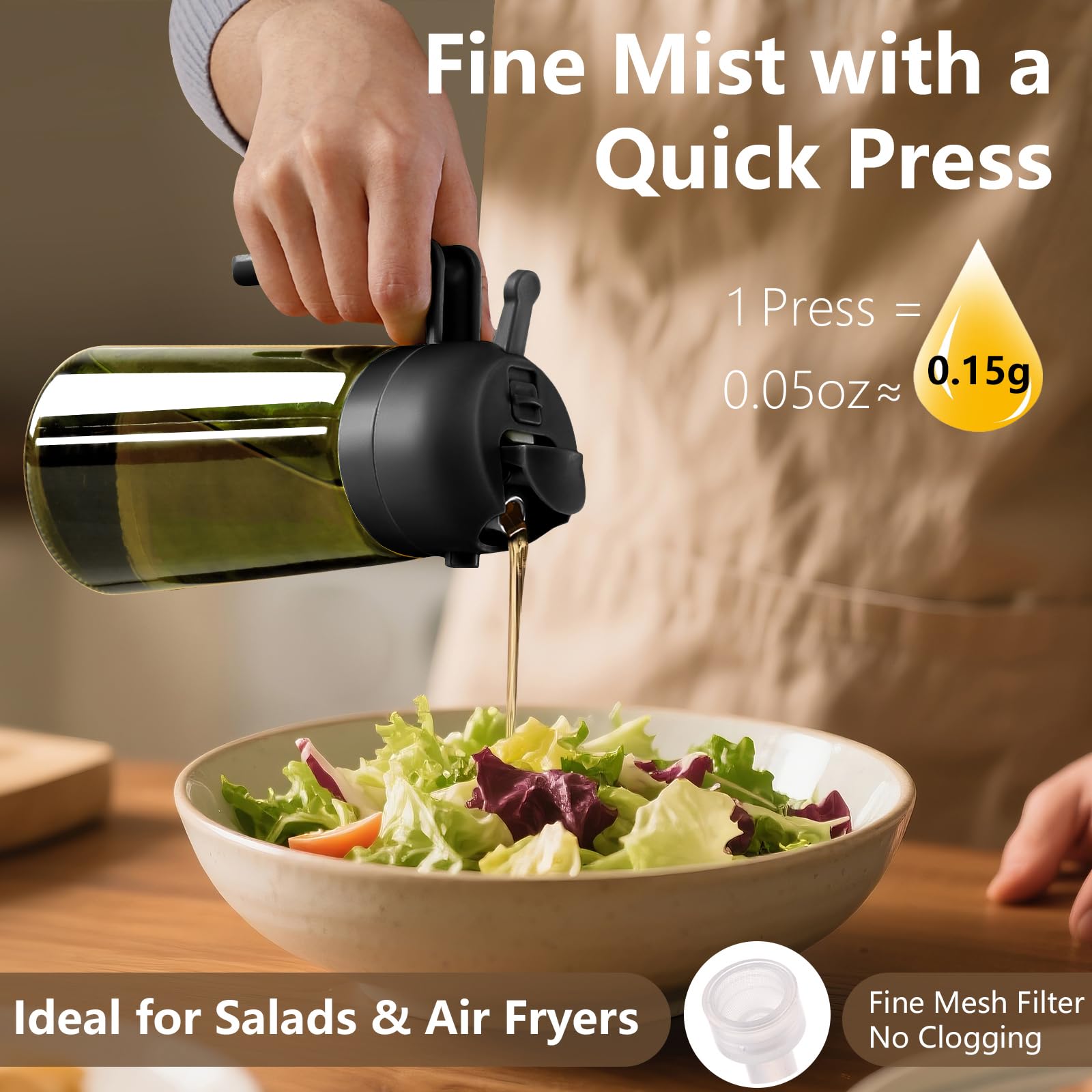 Olive Oil Dispenser & Spray Bottle – Glass, Leak-Proof & Refillable