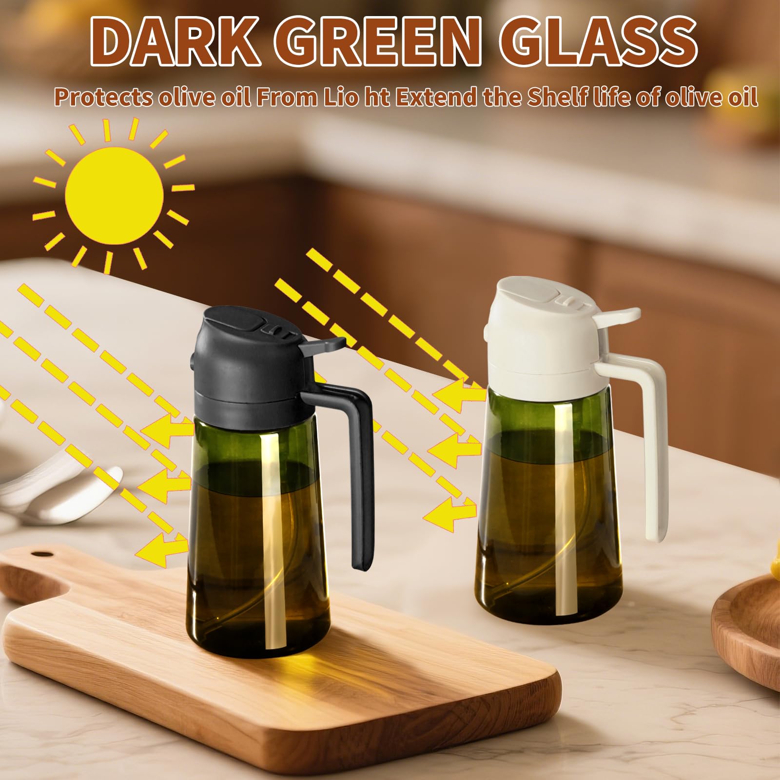 Olive Oil Dispenser & Spray Bottle – Glass, Leak-Proof & Refillable