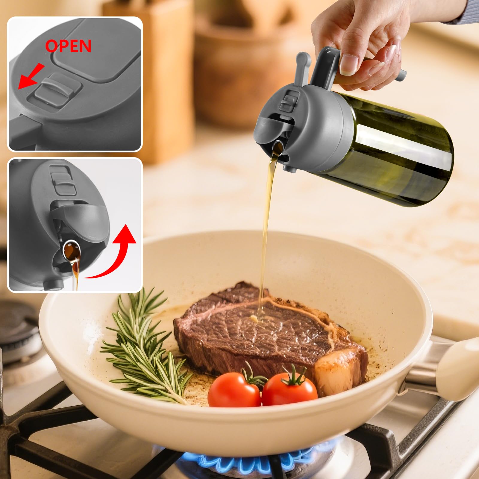 Olive Oil Dispenser & Spray Bottle – Glass, Leak-Proof & Refillable