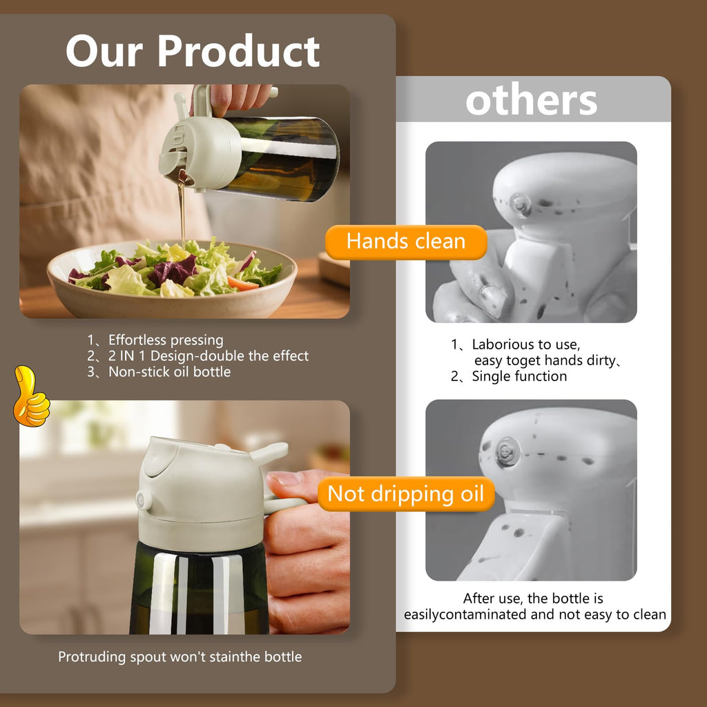 Olive Oil Dispenser & Spray Bottle – Glass, Leak-Proof & Refillable