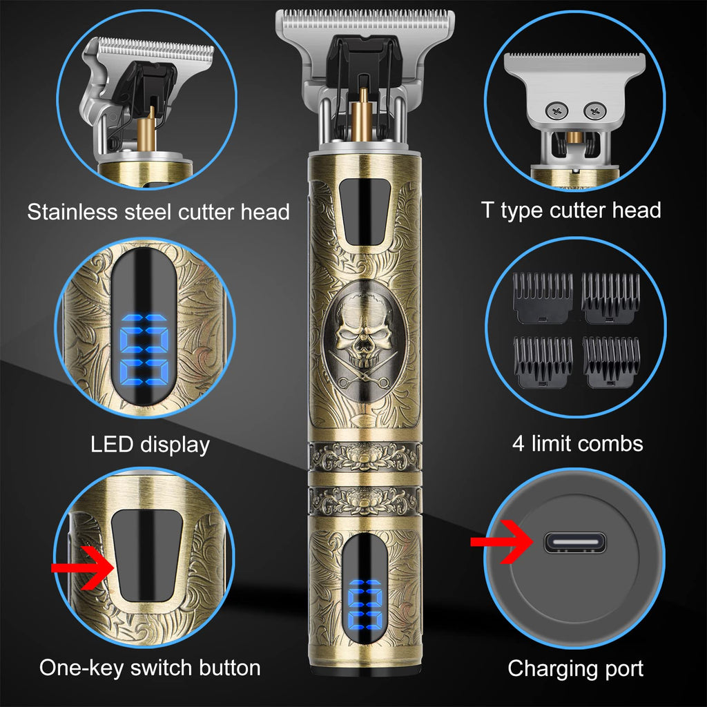Hair Clippers for Men, Rechargeable Beard Trimmer with 4 Limit Combs, Grooming Kit for Barbers Haircut, USB Type-C Charging, Professional Shaver
