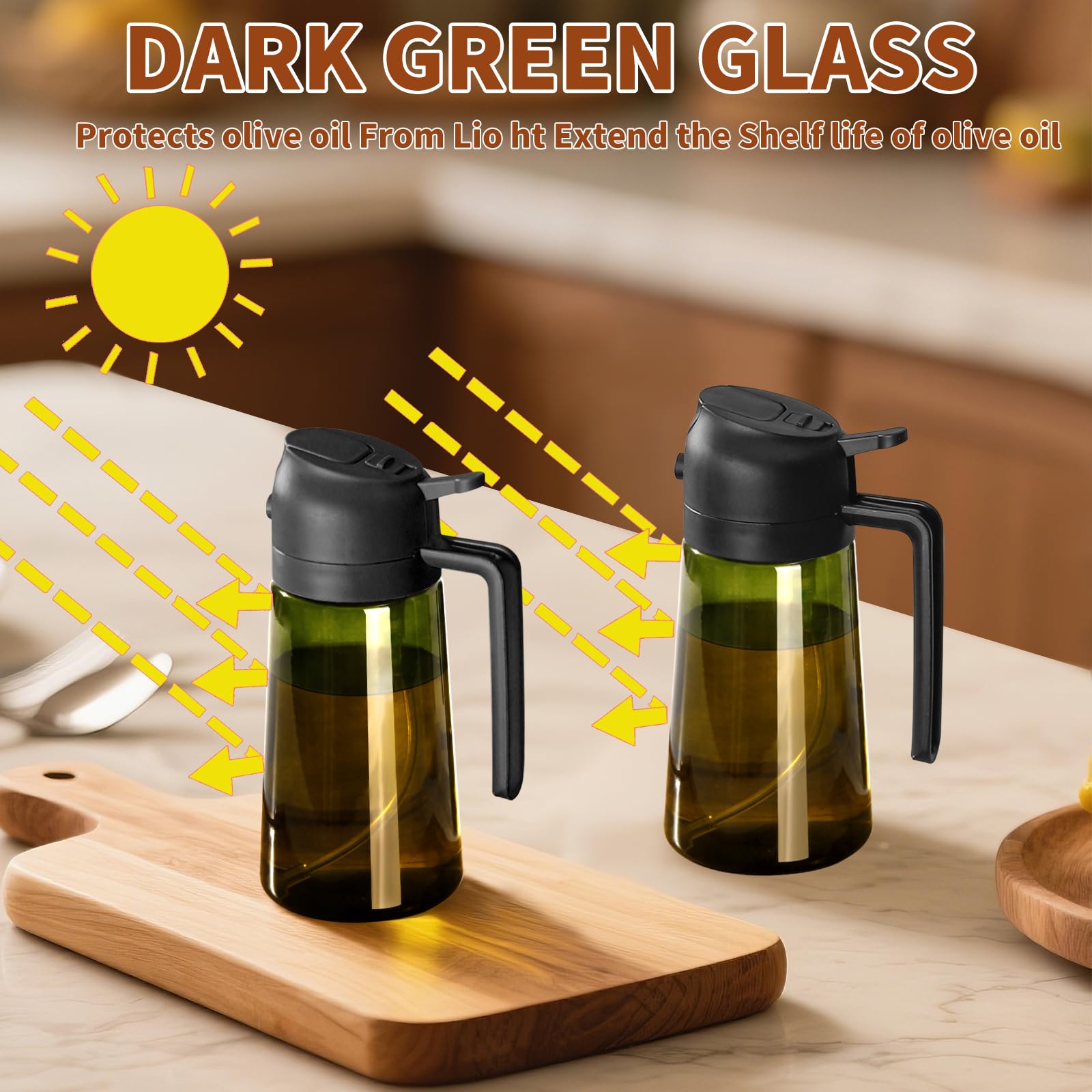 Olive Oil Dispenser & Spray Bottle – Glass, Leak-Proof & Refillable