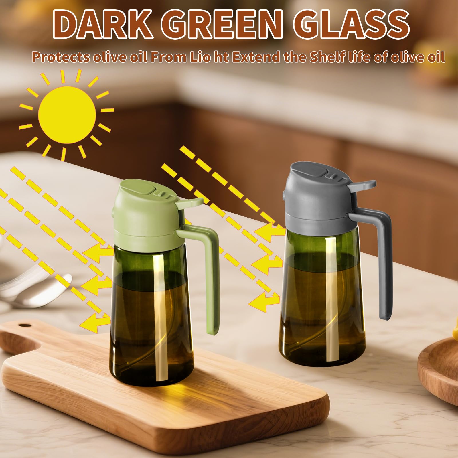 Olive Oil Dispenser & Spray Bottle – Glass, Leak-Proof & Refillable