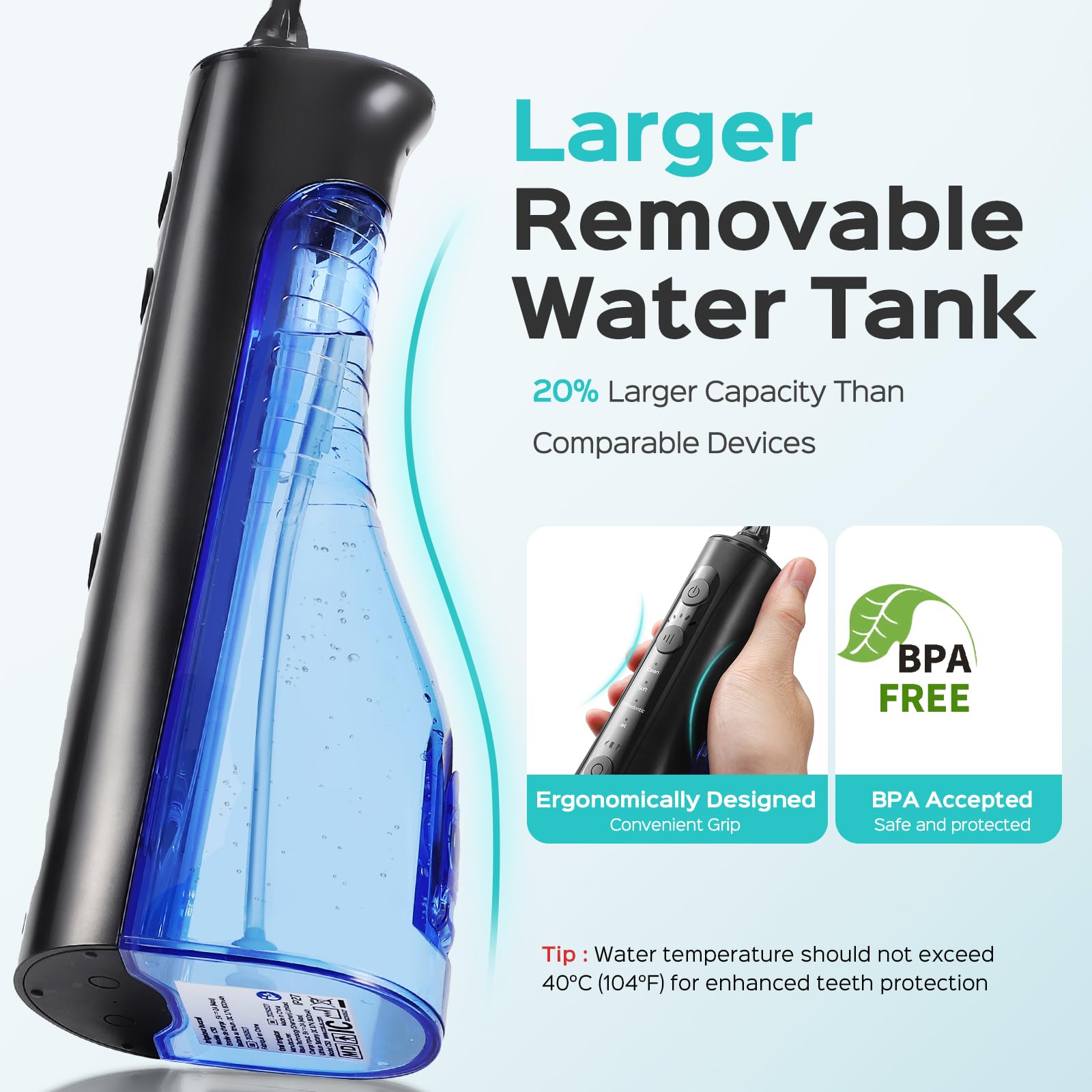 Cordless Water Flosser with 20 Pressure Levels & 4 Nozzle Tips