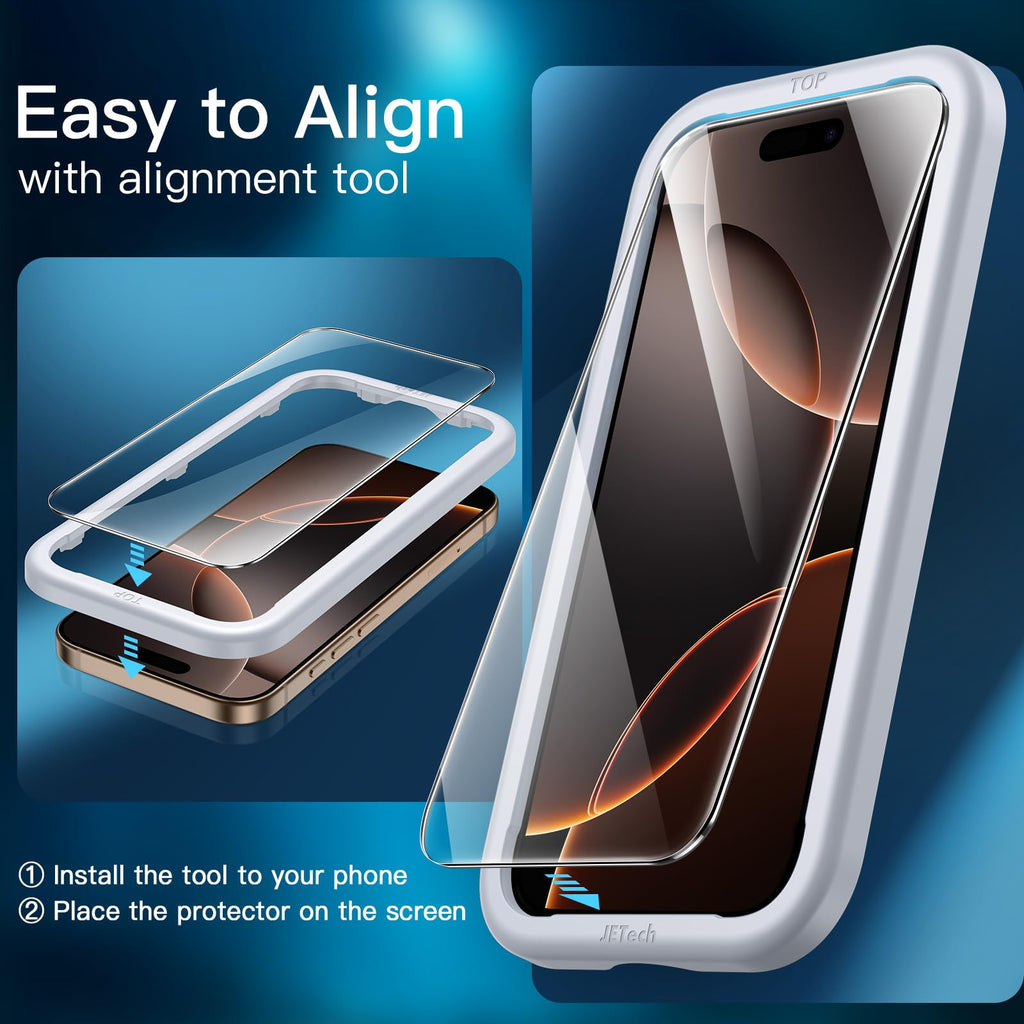 JETech Screen Protector for iPhone, Tempered Glass Film with Easy Installation Tool, Case-Friendly, HD Clear, 3-Pack