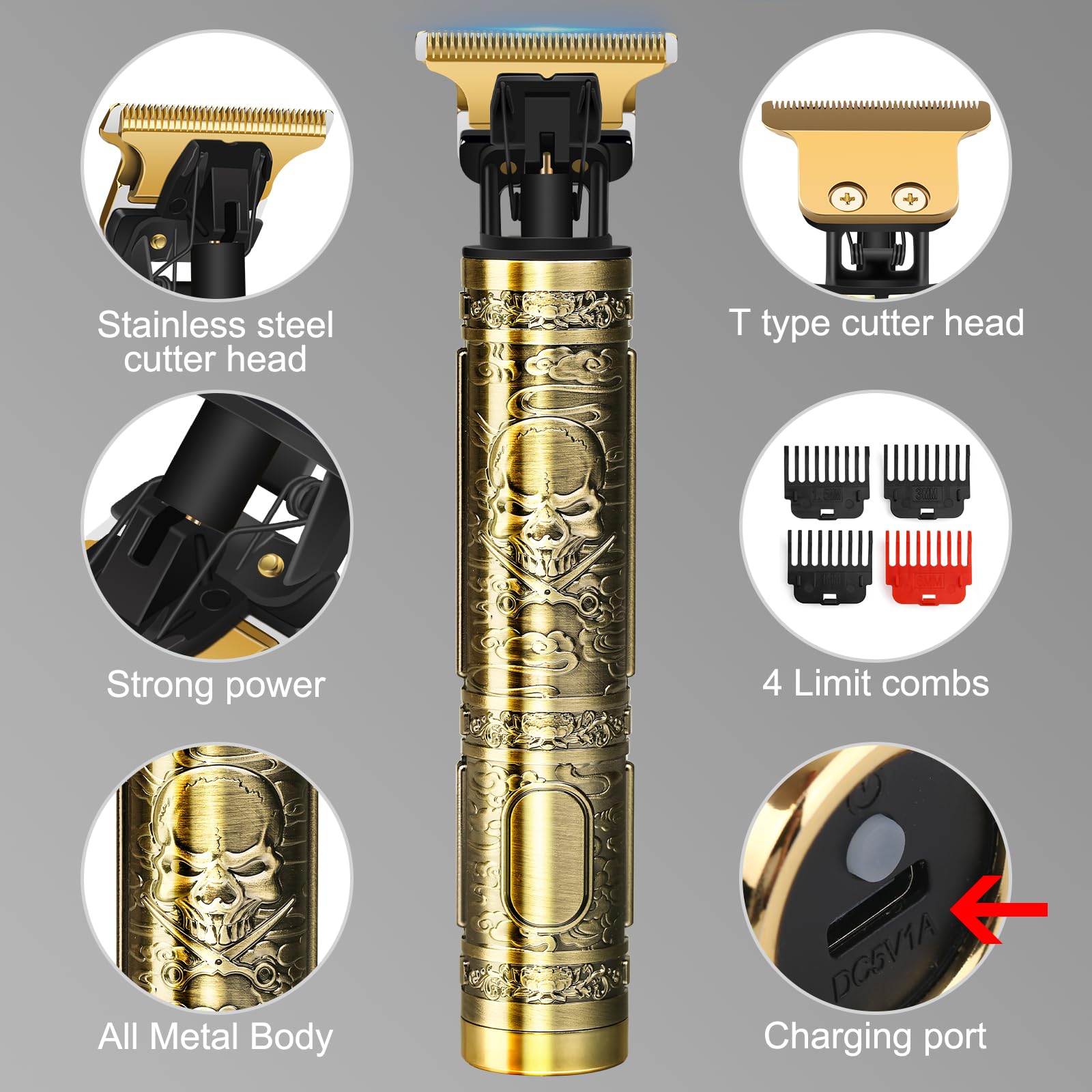 Hair Clippers for Men, Rechargeable Beard Trimmer with 4 Limit Combs, Grooming Kit for Barbers Haircut, USB Type-C Charging, Professional Shaver