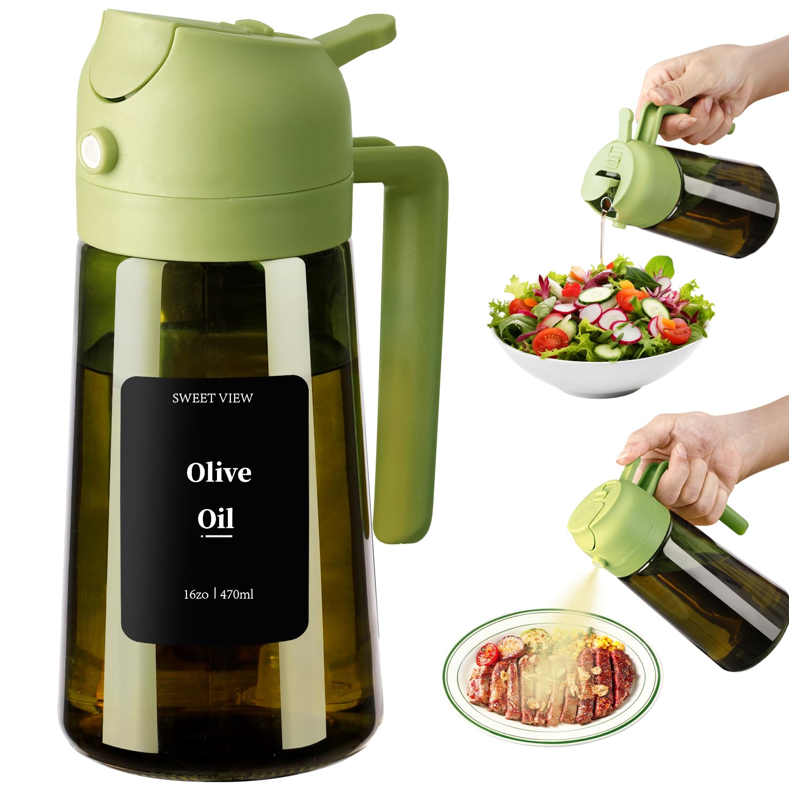 Olive Oil Dispenser & Spray Bottle – Glass, Leak-Proof & Refillable