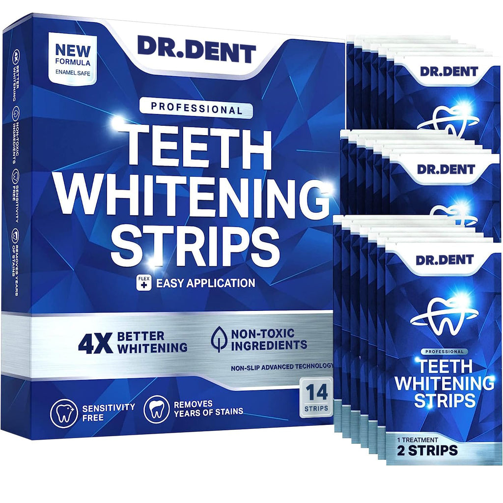DRDENT Professional Teeth Whitening Strips 21 Treatments - Safe for Enamel - Non Sensitive Teeth Whitening - Whitening Without Any Harm + Mouth Opener Included