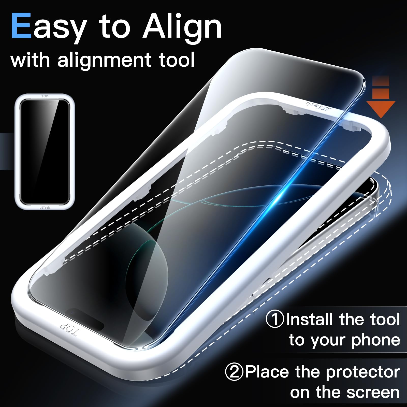 JETech Screen Protector for iPhone, Tempered Glass Film with Easy Installation Tool, Case-Friendly, HD Clear, 3-Pack