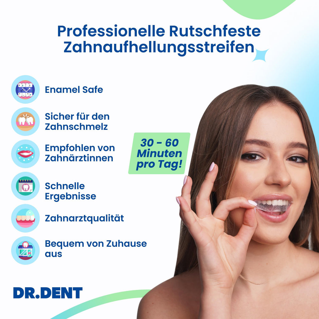 DRDENT Professional Teeth Whitening Strips 21 Treatments - Safe for Enamel - Non Sensitive Teeth Whitening - Whitening Without Any Harm + Mouth Opener Included