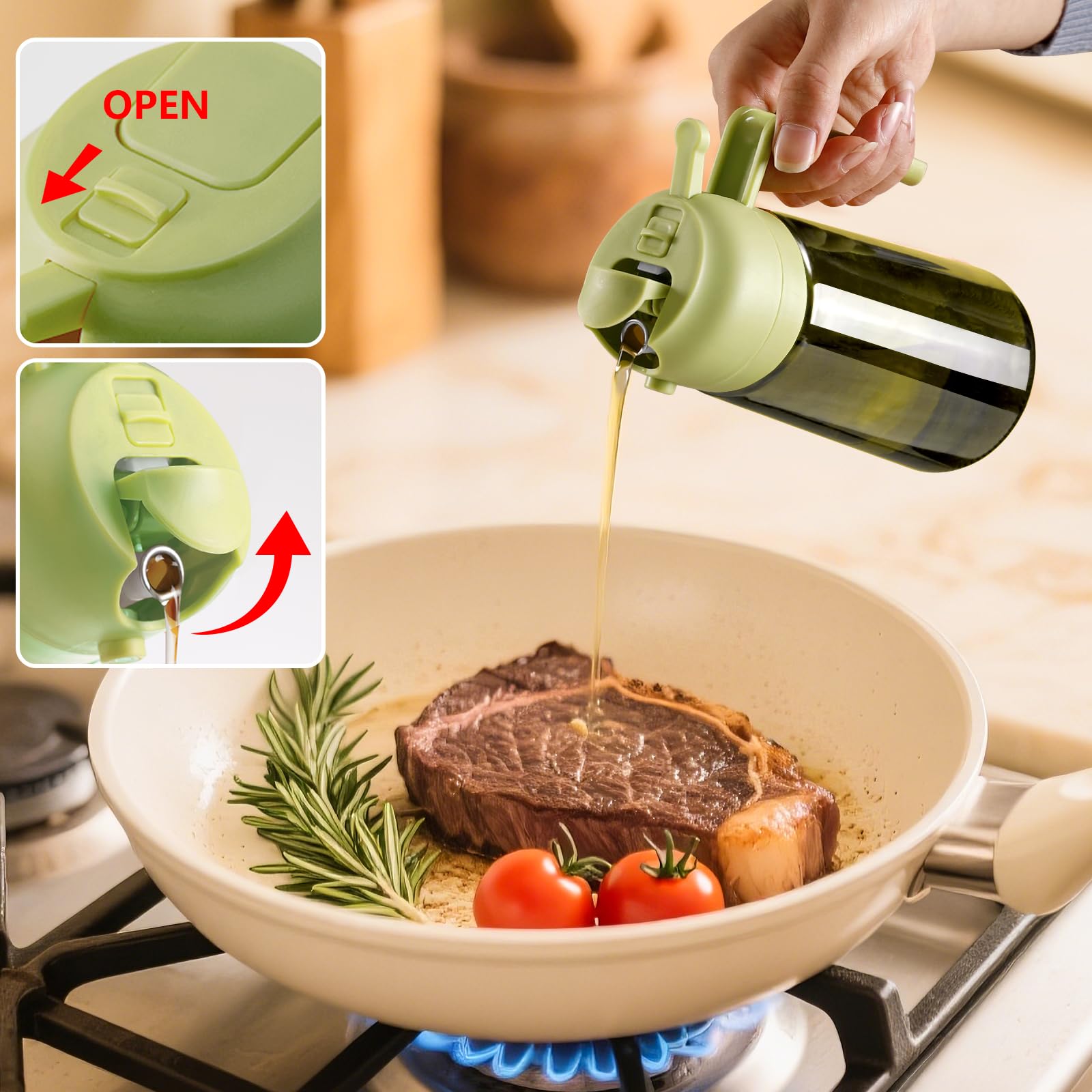 Olive Oil Dispenser & Spray Bottle – Glass, Leak-Proof & Refillable