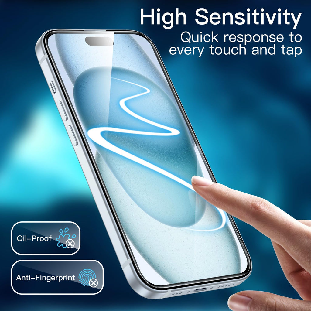 JETech Screen Protector for iPhone, Tempered Glass Film with Easy Installation Tool, Case-Friendly, HD Clear, 3-Pack