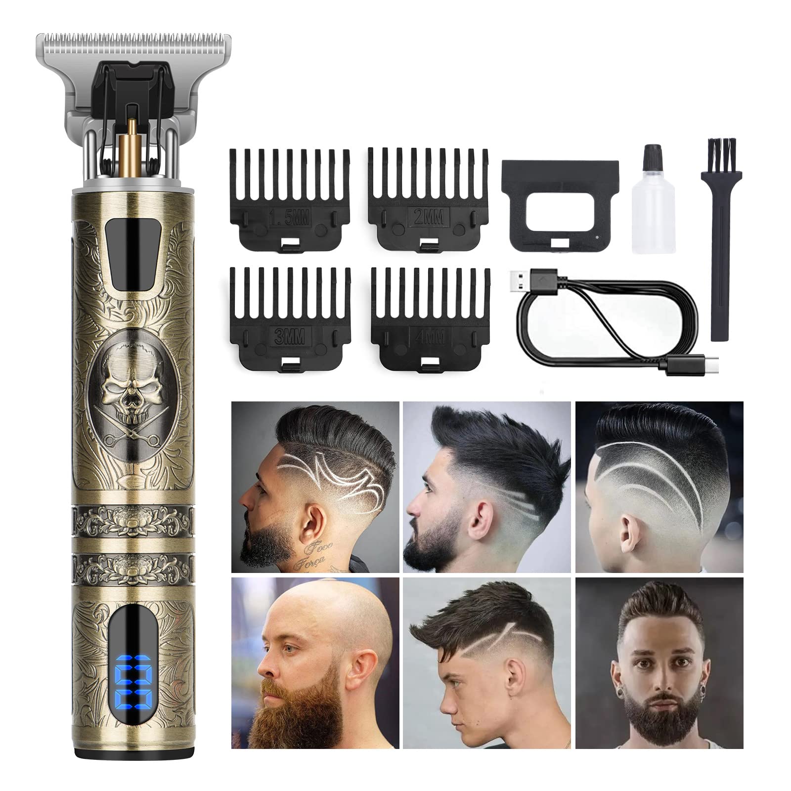 Hair Clippers for Men, Rechargeable Beard Trimmer with 4 Limit Combs, Grooming Kit for Barbers Haircut, USB Type-C Charging, Professional Shaver Gifts