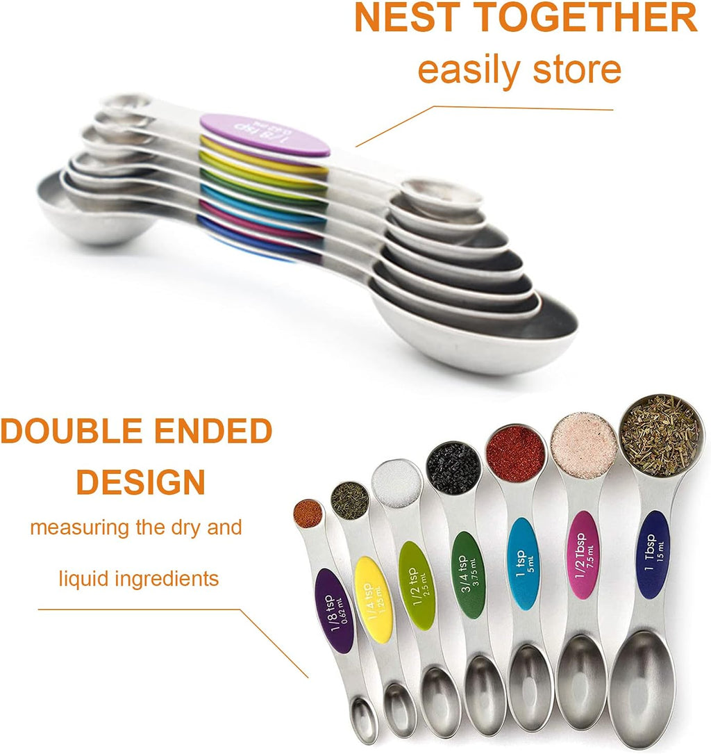 Magnetic Stainless Steel Measuring Spoons Set – Stackable & Double-Sided
