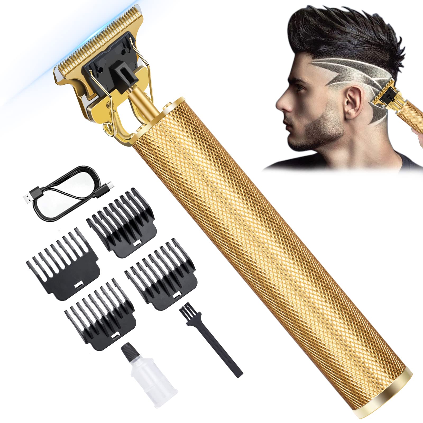 Hair Clippers for Men, Rechargeable Beard Trimmer with 4 Limit Combs, Grooming Kit for Barbers Haircut, USB Type-C Charging, Professional Shaver