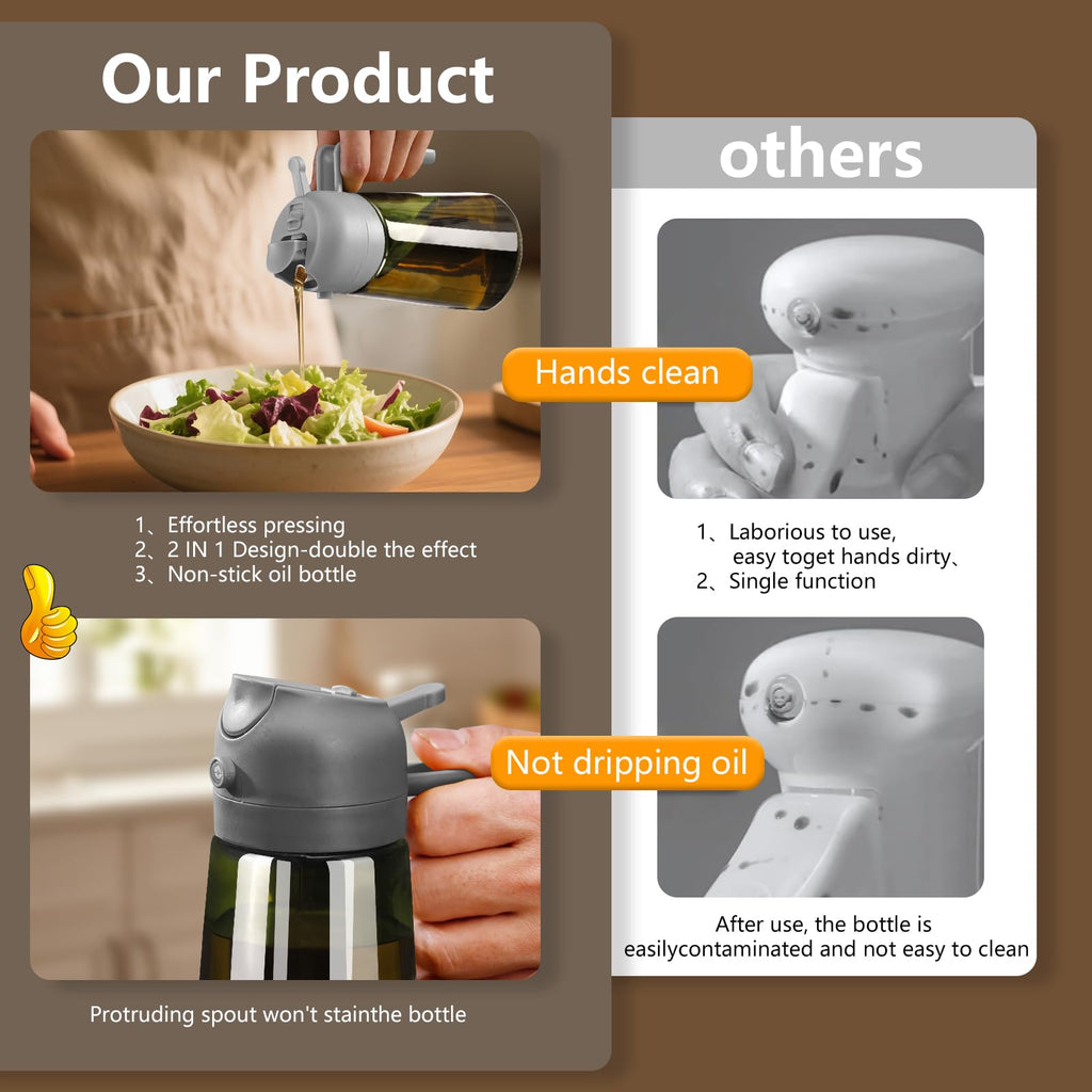 Olive Oil Dispenser & Spray Bottle – Glass, Leak-Proof & Refillable