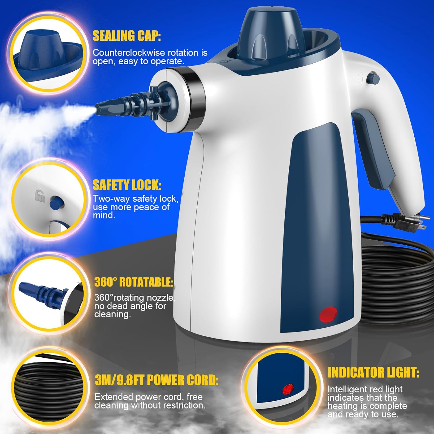 Hand Held Steam Cleaner, Portable Steam Cleaners, Steam Cleaner Handheld, Comes with 12-Piece Accessories for Multi-Surface Stain Removal, Perfect for Stain Removal, Car, Sofa, Floor, Bathroom, Window