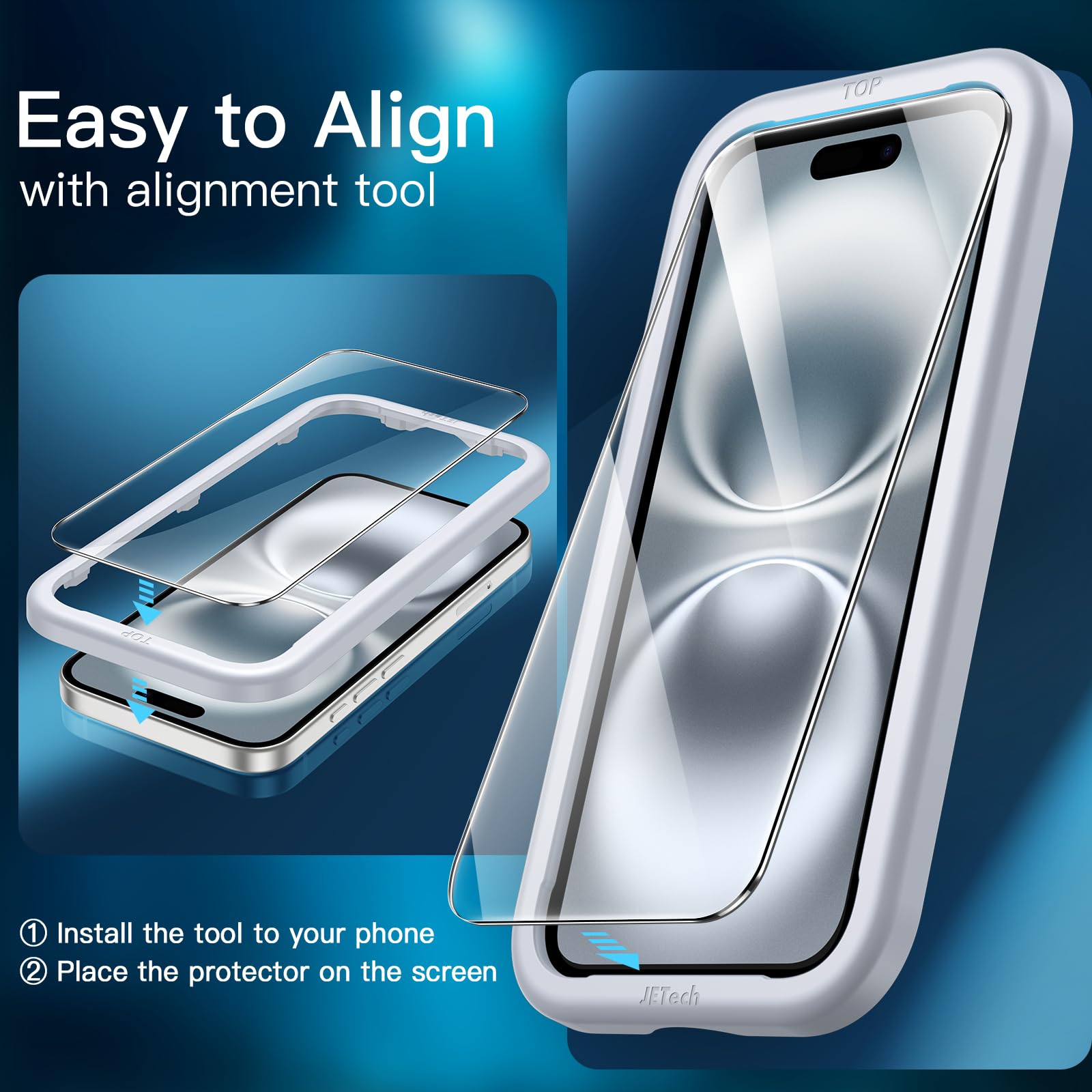 JETech Screen Protector for iPhone, Tempered Glass Film with Easy Installation Tool, Case-Friendly, HD Clear, 3-Pack