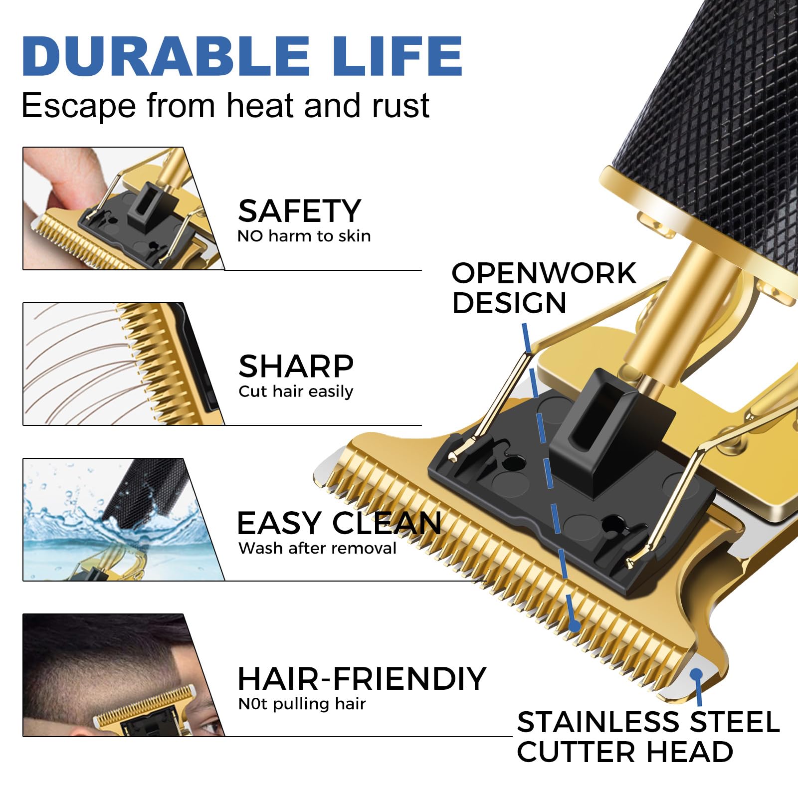 Hair Clippers for Men, Rechargeable Beard Trimmer with 4 Limit Combs, Grooming Kit for Barbers Haircut, USB Type-C Charging, Professional Shaver Gifts