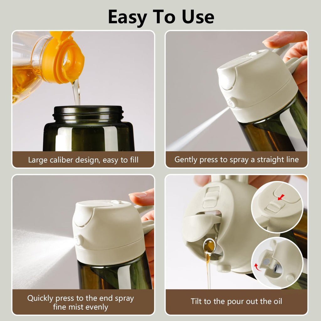 Olive Oil Dispenser & Spray Bottle – Glass, Leak-Proof & Refillable
