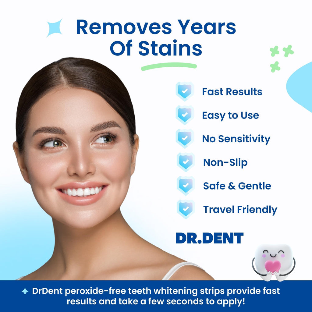 DRDENT Professional Teeth Whitening Strips 21 Treatments - Safe for Enamel - Non Sensitive Teeth Whitening - Whitening Without Any Harm + Mouth Opener Included