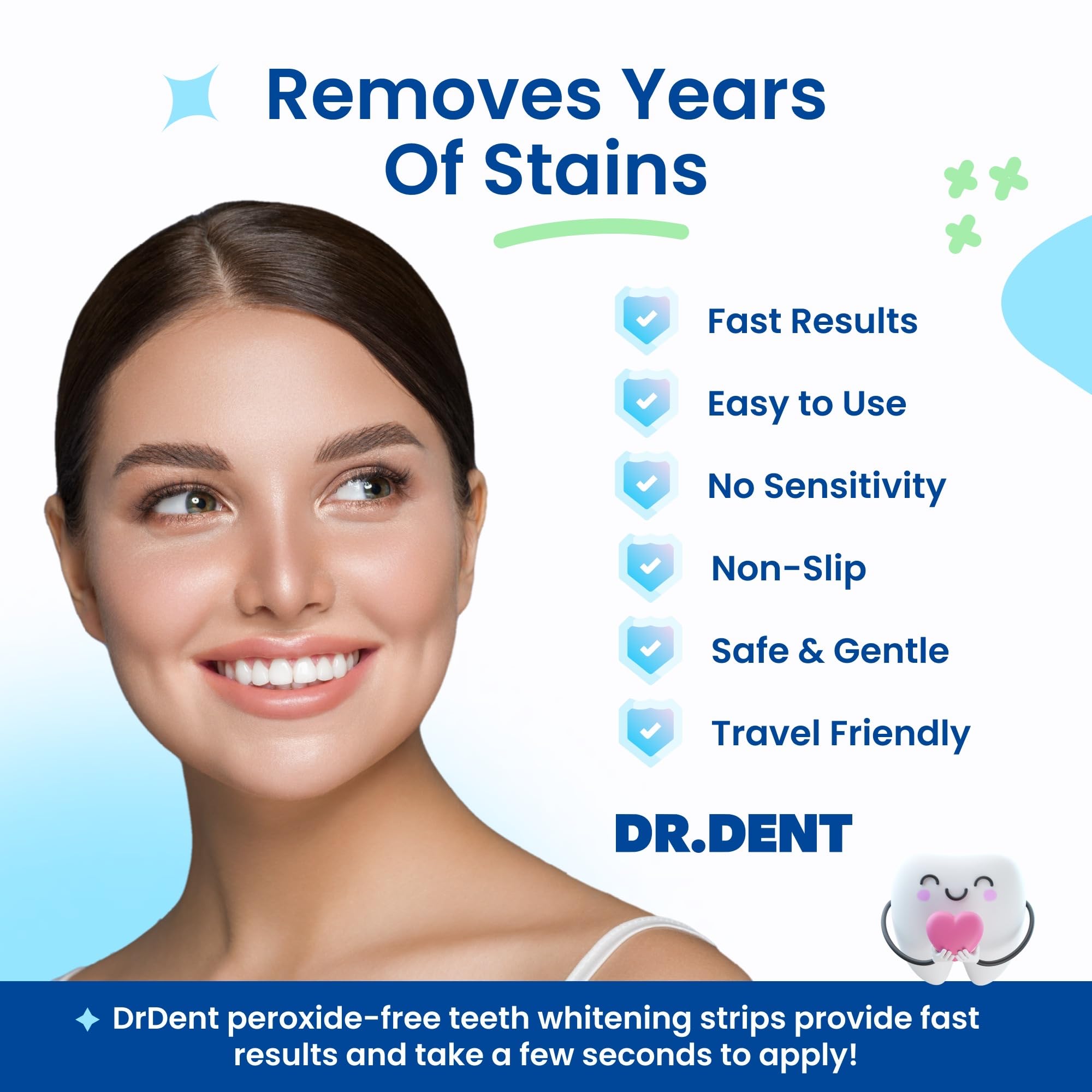 DRDENT Professional Teeth Whitening Strips 21 Treatments - Safe for Enamel - Non Sensitive Teeth Whitening - Whitening Without Any Harm + Mouth Opener Included