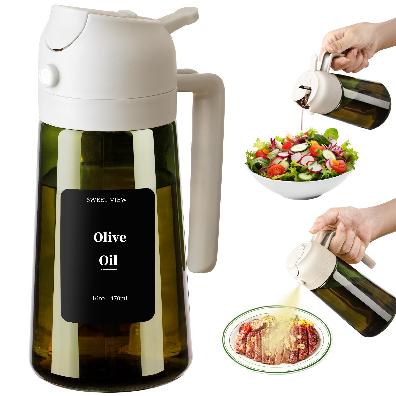 Olive Oil Dispenser & Spray Bottle – Glass, Leak-Proof & Refillable