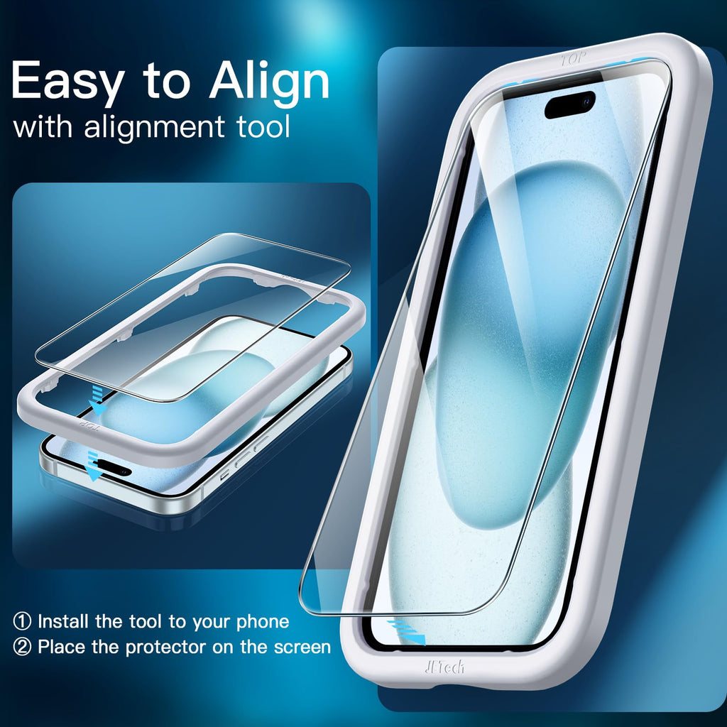 JETech Screen Protector for iPhone, Tempered Glass Film with Easy Installation Tool, Case-Friendly, HD Clear, 3-Pack