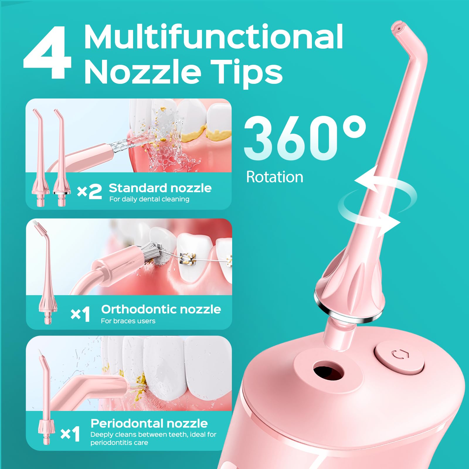 Cordless Water Flosser with 20 Pressure Levels & 4 Nozzle Tips