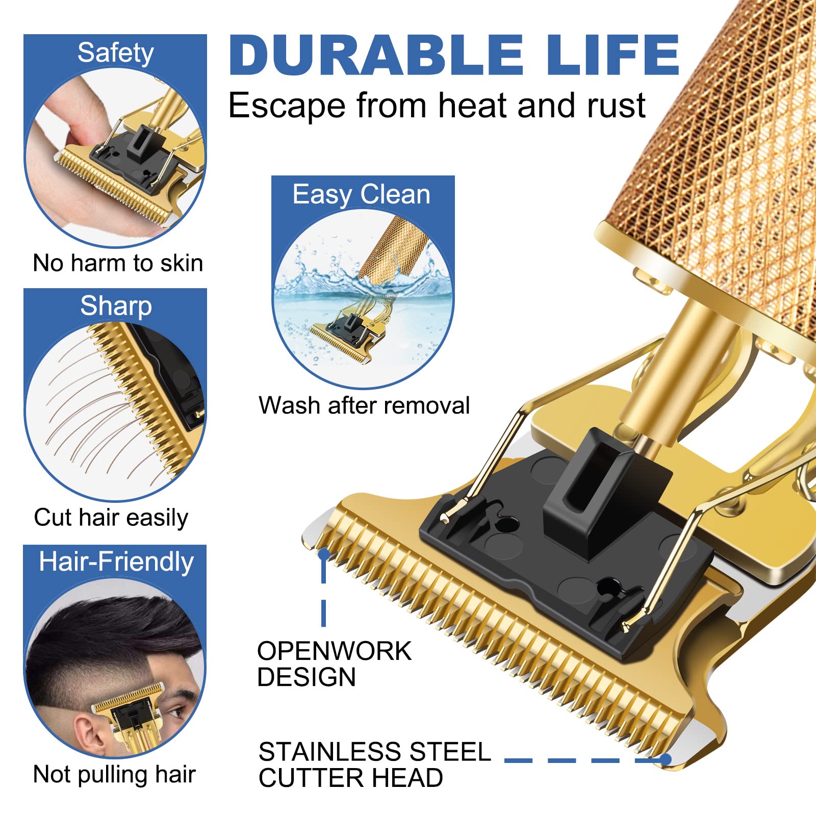 Hair Clippers for Men, Rechargeable Beard Trimmer with 4 Limit Combs, Grooming Kit for Barbers Haircut, USB Type-C Charging, Professional Shaver