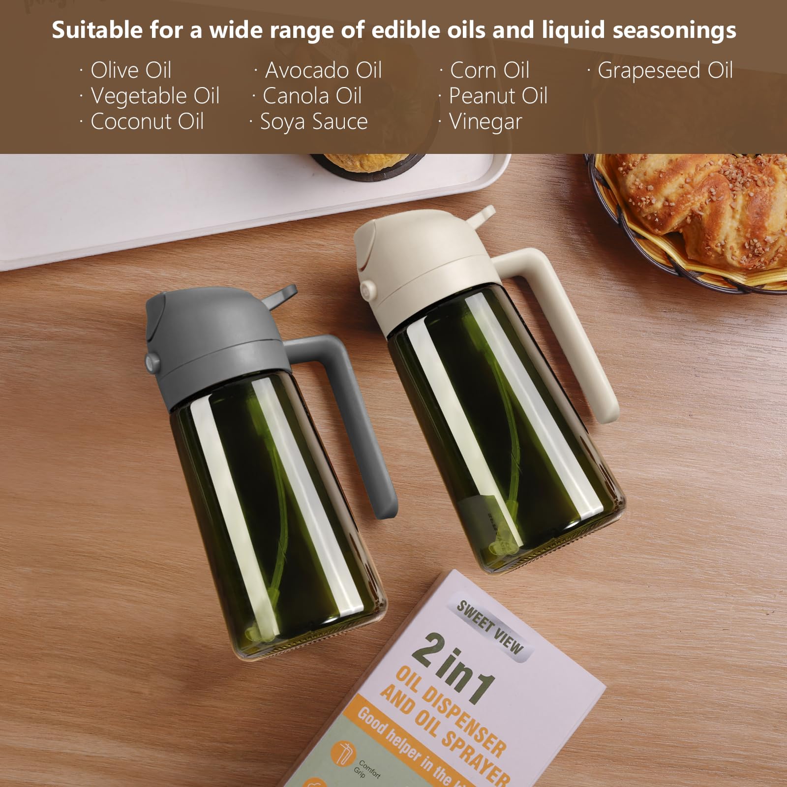 Olive Oil Dispenser & Spray Bottle – Glass, Leak-Proof & Refillable