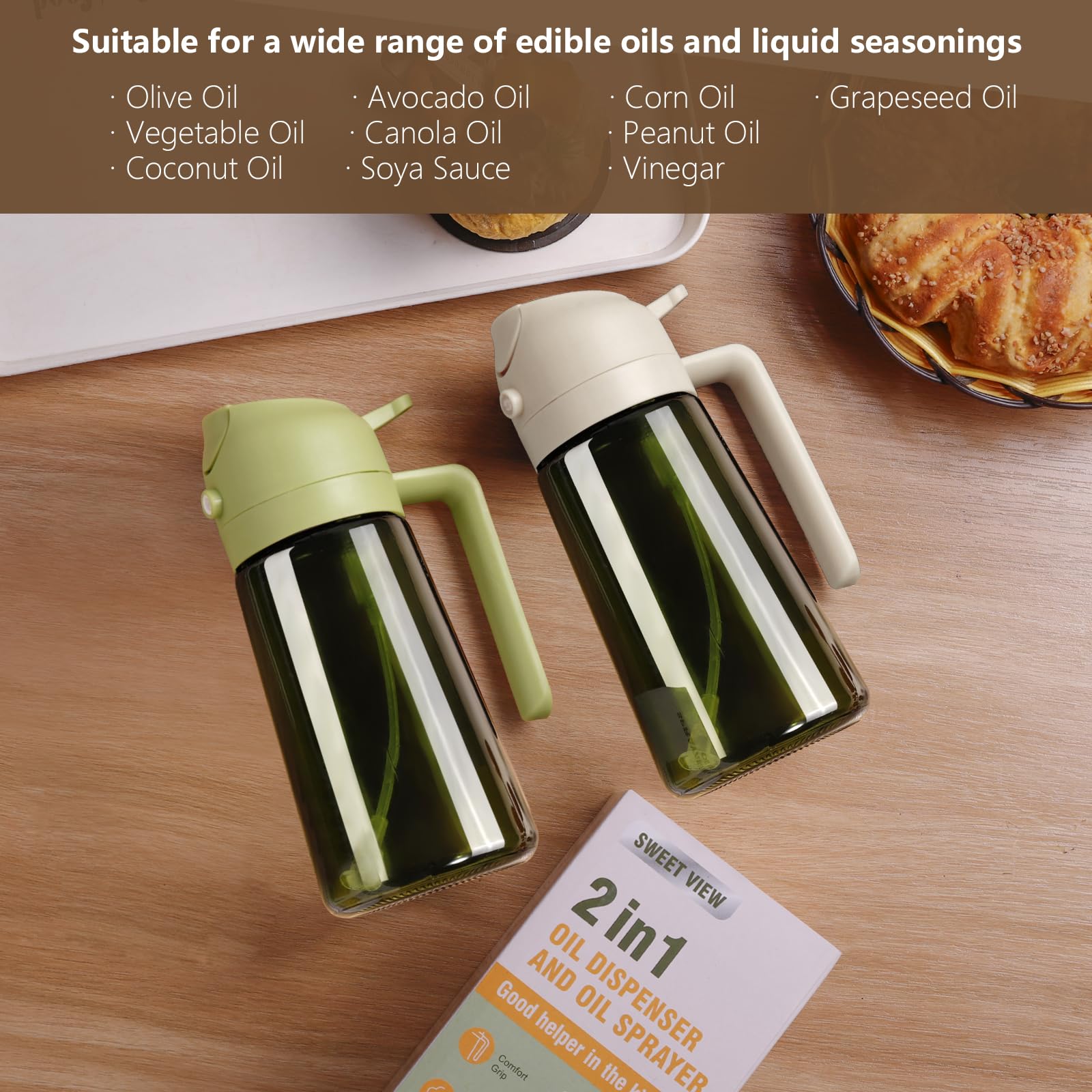Olive Oil Dispenser & Spray Bottle – Glass, Leak-Proof & Refillable