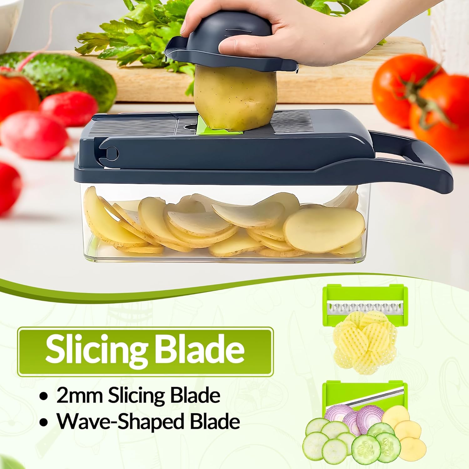 15 in 1 Vegetable Chopper and Mandolne Slicer for Kitchen - 8 Blades, Cheese Grater