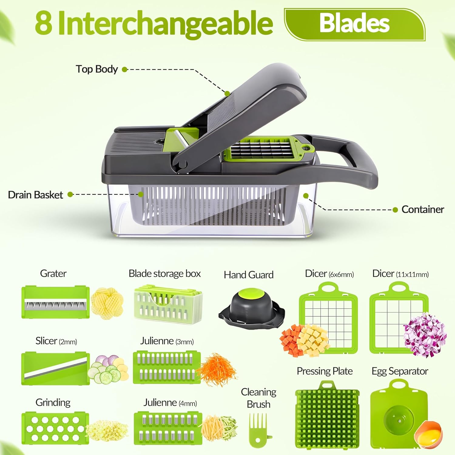 15 in 1 Vegetable Chopper and Mandolne Slicer for Kitchen - 8 Blades, Cheese Grater