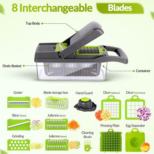 15 in 1 Vegetable Chopper and Mandolne Slicer for Kitchen - 8 Blades, Cheese Grater
