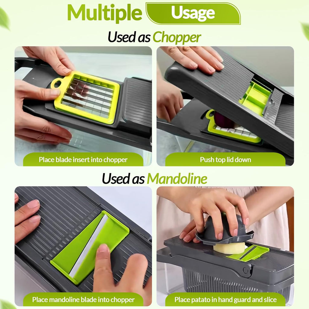 15 in 1 Vegetable Chopper and Mandolne Slicer for Kitchen - 8 Blades, Cheese Grater