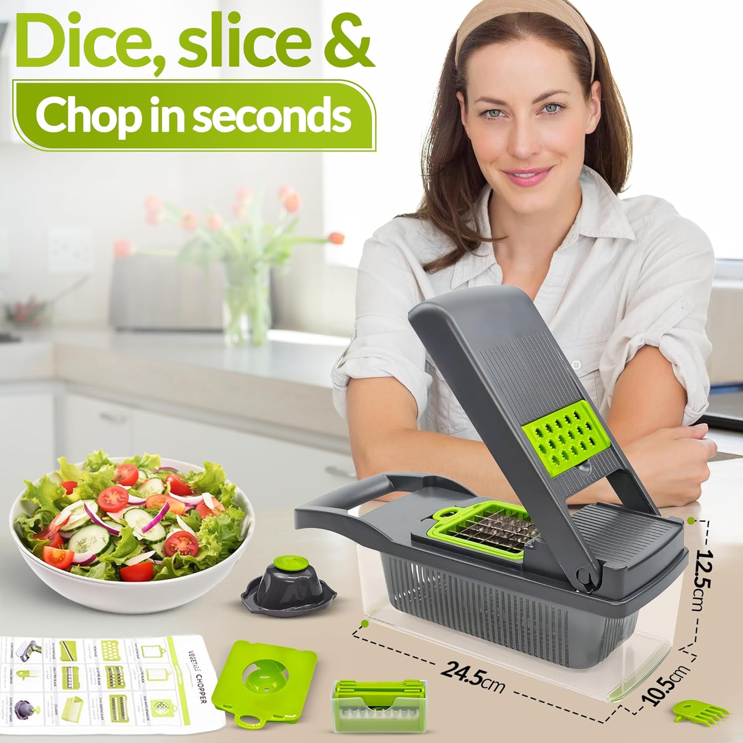 15 in 1 Vegetable Chopper and Mandolne Slicer for Kitchen - 8 Blades, Cheese Grater