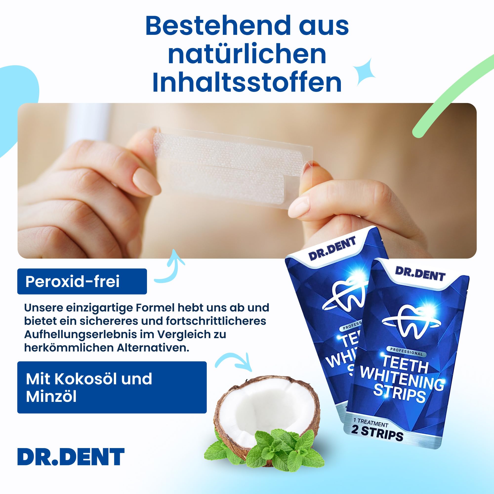 DRDENT Professional Teeth Whitening Strips 21 Treatments - Safe for Enamel - Non Sensitive Teeth Whitening - Whitening Without Any Harm + Mouth Opener Included