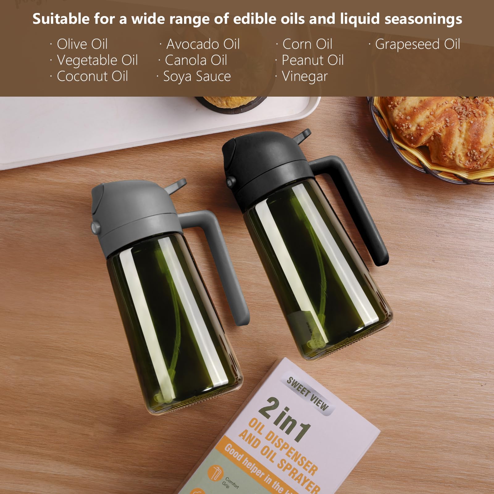 Olive Oil Dispenser & Spray Bottle – Glass, Leak-Proof & Refillable
