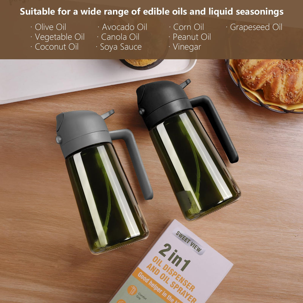 Olive Oil Dispenser & Spray Bottle – Glass, Leak-Proof & Refillable