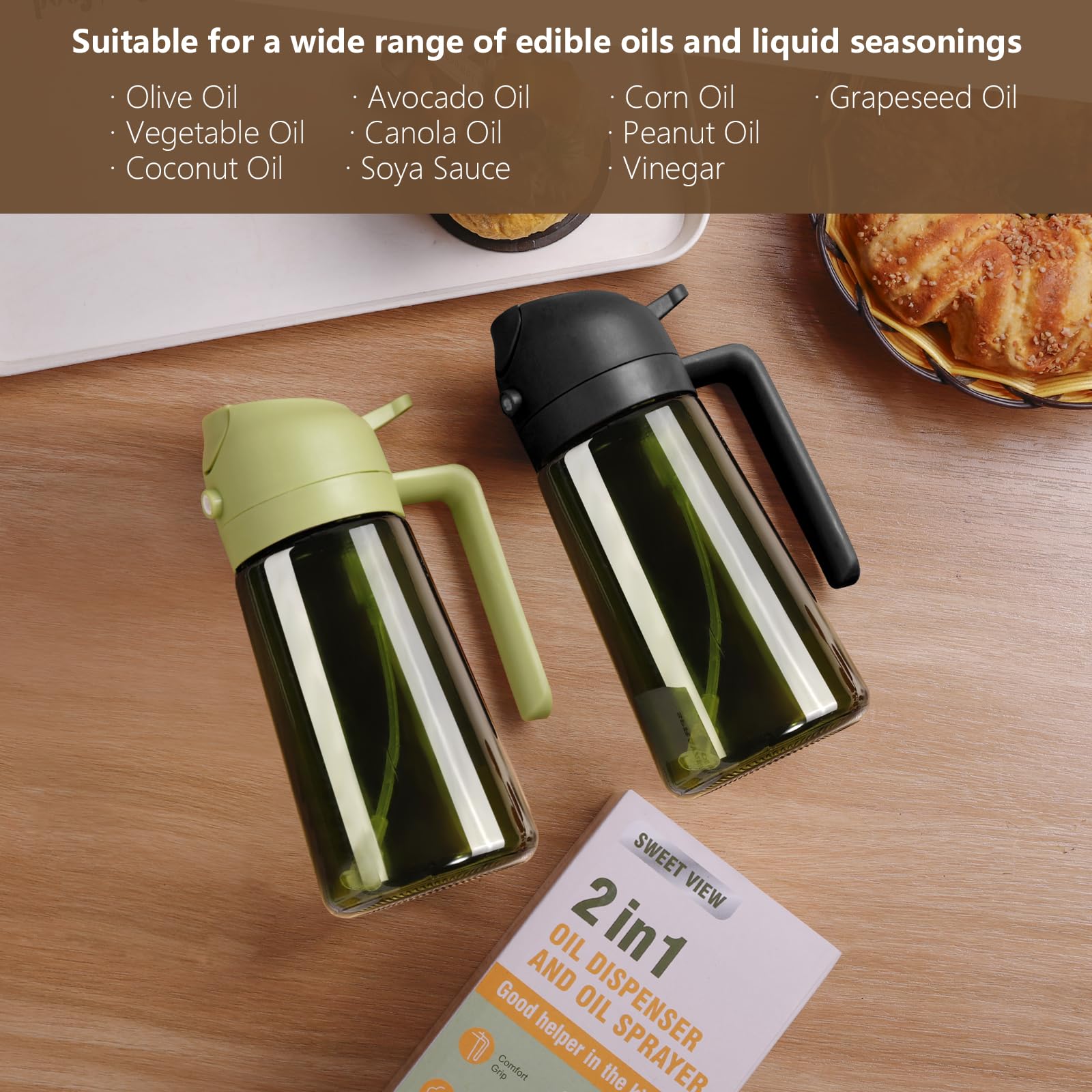 Olive Oil Dispenser & Spray Bottle – Glass, Leak-Proof & Refillable