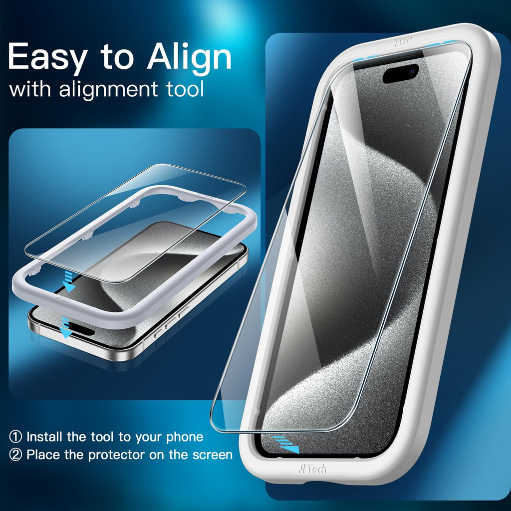 JETech Screen Protector for iPhone, Tempered Glass Film with Easy Installation Tool, Case-Friendly, HD Clear, 3-Pack